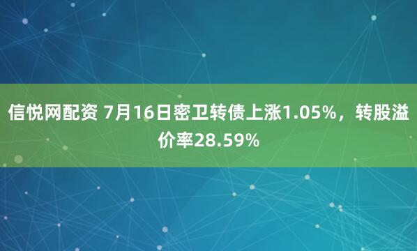 信悦网配资 7月16日密卫转债上涨1.05%，转股溢价率28.59%
